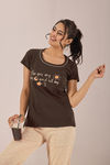 Sweet Moon Knit Cotton Pyjama Set - Sky Blue Coffee — thumbnail 5
